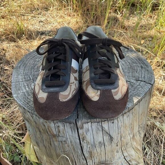 Coach Brown Suede Signature Canvas Lace Up Sneakers 5 - Picture 2 of 10